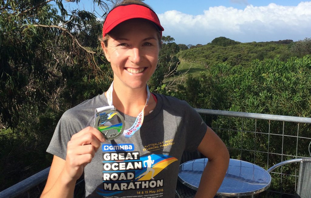 Laura Hill after completing the 2016 Great Ocean Road half marathon